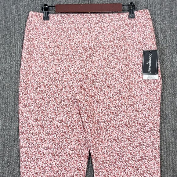 Counterparts Capri Pants Womens 10 Red White Floral Super Stretch Pull On - Picture 2 of 13